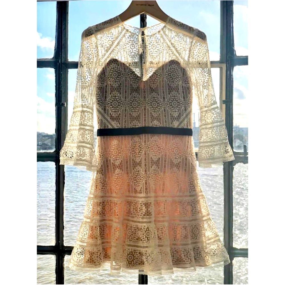 Catherine Deane Mika A-Line Dress in Oyster White, Almond Beige Size 10 BHLDN